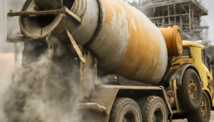 Betoniere in cantiere: polvere di cemento, sovraccarico e cinghia che slitta